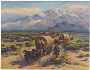 F Grayson Sayre covered wagon train mountains